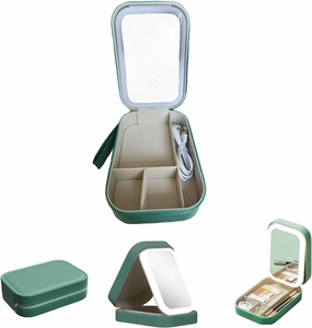 Periodicali Travel Makeup Mirror, LED Three-Color Adjustable Makeup Mirror, Portable echargeable Lighted, makeup Case with LED Lighted (Green)