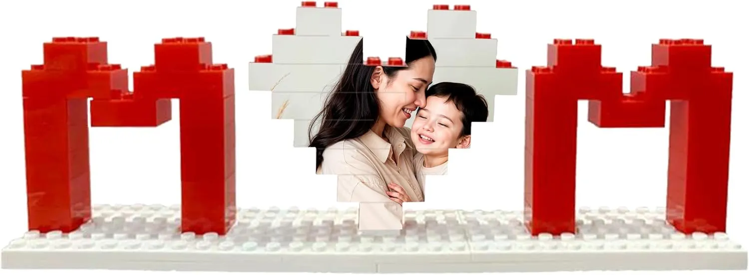 Personalized Photo Block Puzzle for Mom, Custom Photo Building Brick for Mom, Brick Picture Customized Gift for Mommy, Custom Building Blocks Puzzle for Mother's Day, Custom Photo Heart Building Block