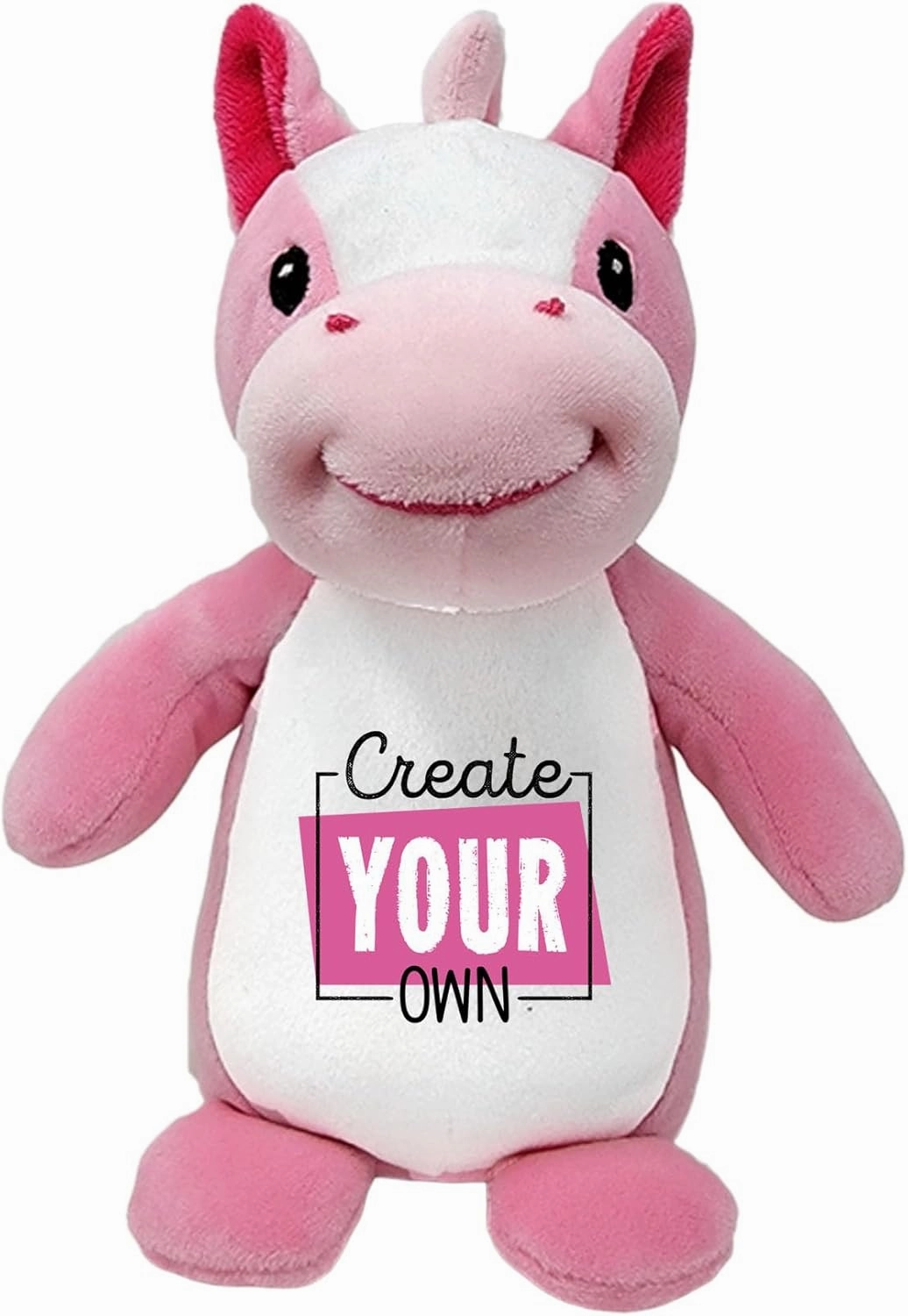 Personalized Plush Pink Horse for Happy Birthday, Anniversary, Get Well Soon, Thank You, I Love You; Ultra Squishy Horse Plush for Kids 3 Years Old to Adults; (6" Tall Seated)