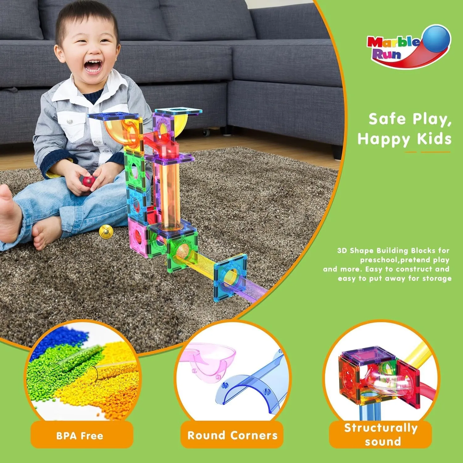 PicassoTiles Marble Run Magnetic Tile Race Track Toy Play Set STEM Building & Learning Early Educational Child Magnet Construction Block Creative Kit Boys & Girls Age 3  Years Old Toys PTG40