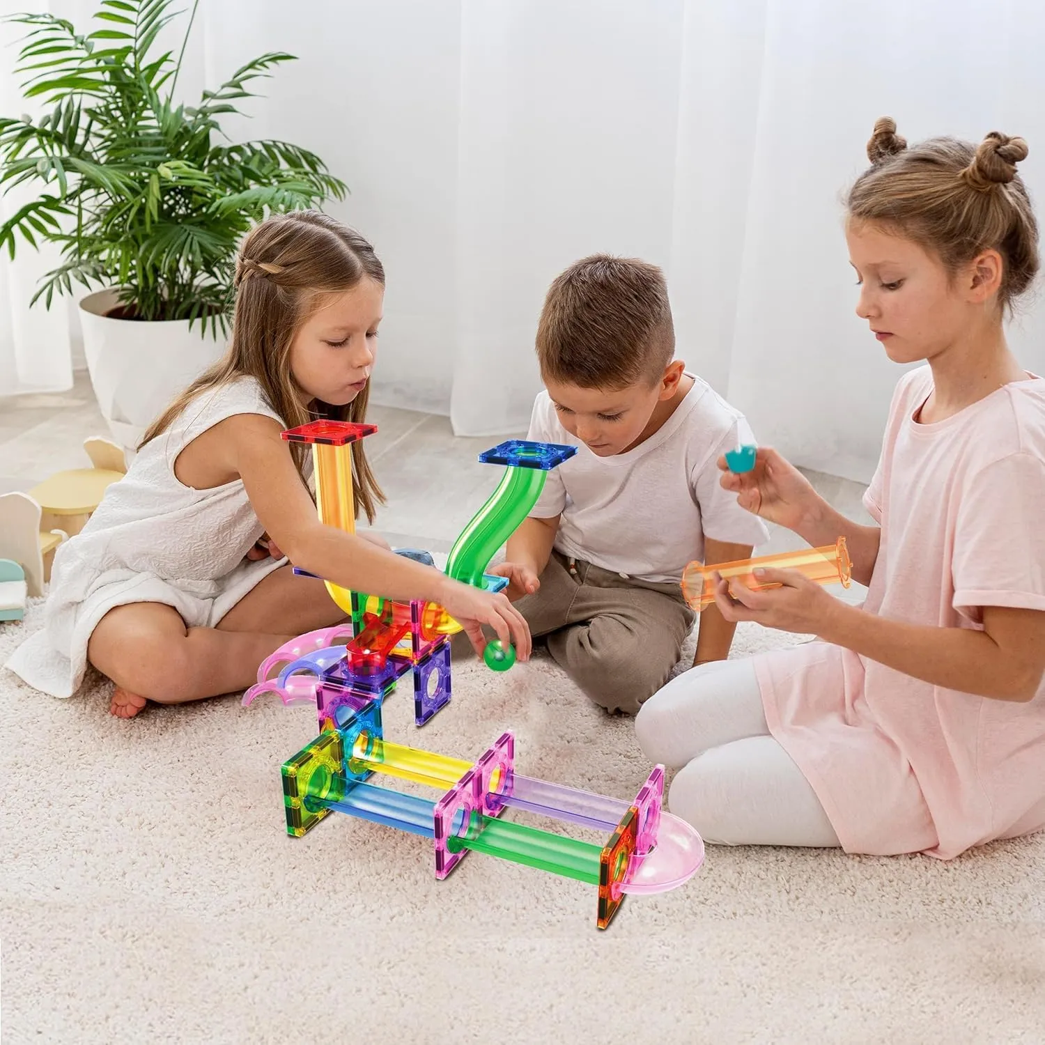 PicassoTiles Marble Run Magnetic Tile Race Track Toy Play Set STEM Building & Learning Early Educational Child Magnet Construction Block Creative Kit Boys & Girls Age 3  Years Old Toys PTG40