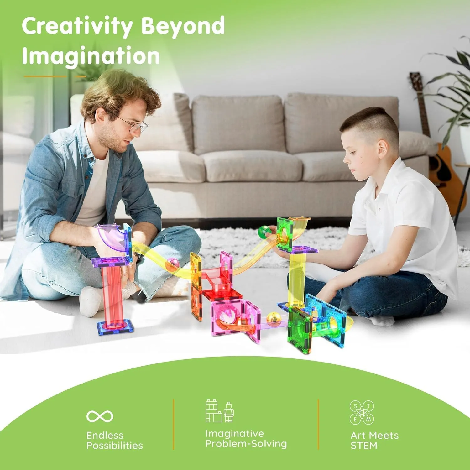 PicassoTiles Marble Run Magnetic Tile Race Track Toy Play Set STEM Building & Learning Early Educational Child Magnet Construction Block Creative Kit Boys & Girls Age 3  Years Old Toys PTG40