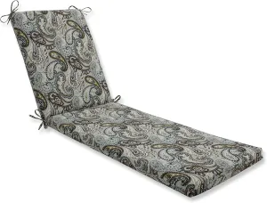 Pillow Perfect Paisley Indoor/Outdoor Solid Back Chaise Lounge Cushion with Ties, Plush Fiber Fill, Weather, and Fade Resistant, 80" x 23", Blue/Brown Tamara Quartz,