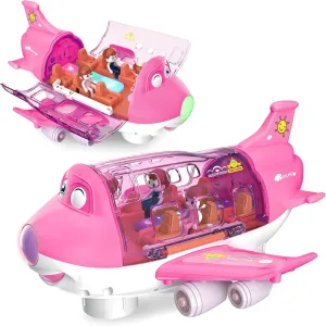 Pink Airplane Toys for Toddlers, Toy Airplane for 4-8 Year Old Boys Girls Birthday, Toddler Toys Bump and Go Action Air Plane with LED Flashing Lights & Sounds(Pink)