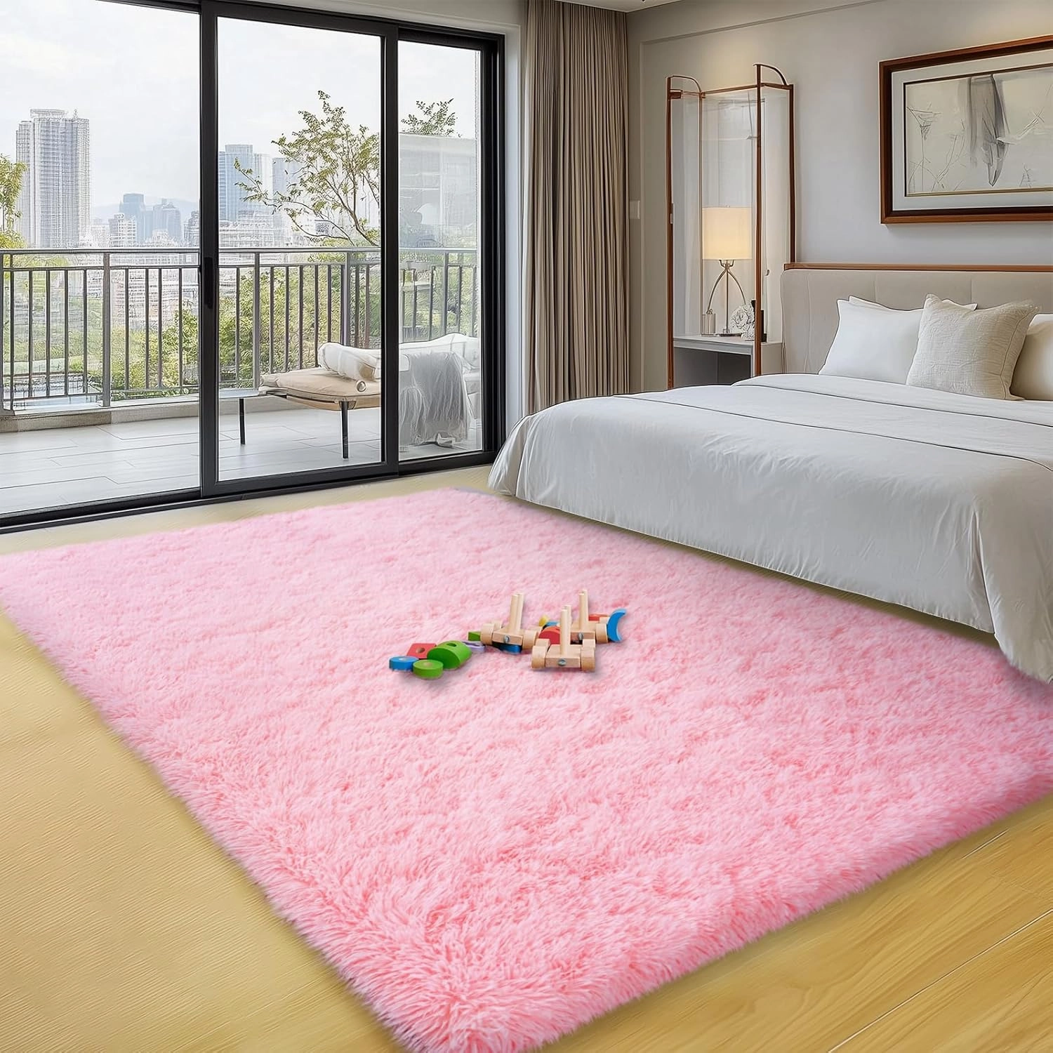 Pink Area Rugs for Bedroom, 4x6 Fluffy Soft Shag Rugs for Living Room, Small Fuzzy Plush Shaggy Carpets for Boys and Girls Dorm Room Home Decor (4ft x 6ft, Pink)