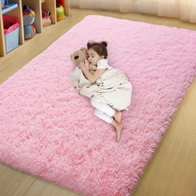 Pink Area Rugs for Bedroom, 4x6 Fluffy Soft Shag Rugs for Living Room, Small Fuzzy Plush Shaggy Carpets for Boys and Girls Dorm Room Home Decor (4ft x 6ft, Pink)