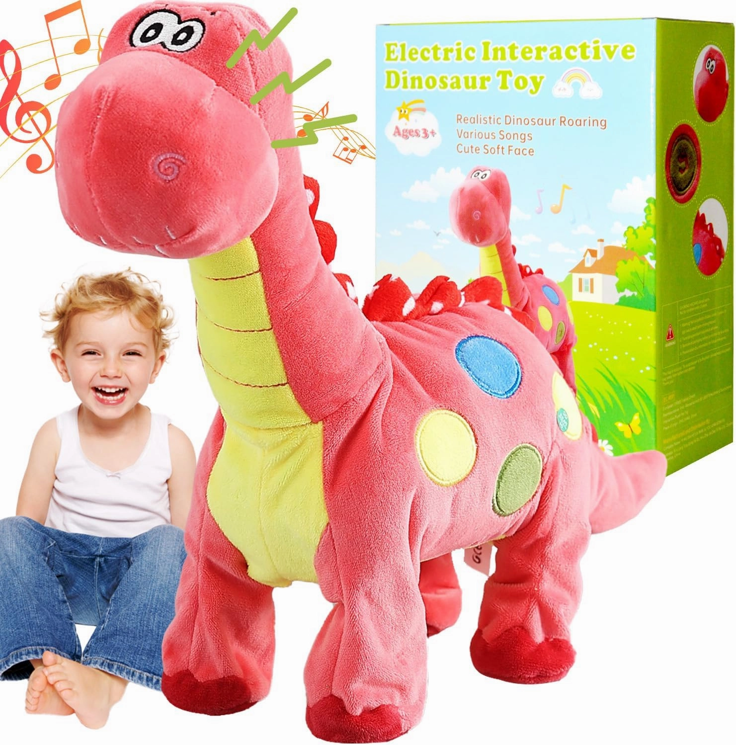 Pink Dinosaur Toys for Girls Walking Nodding, Roaring, Repeating What You Say, Touch & Button Control Eyes Turn Red Realistic Pet, Toy Gift for Kids Christmas Birthday Easter Toddlers