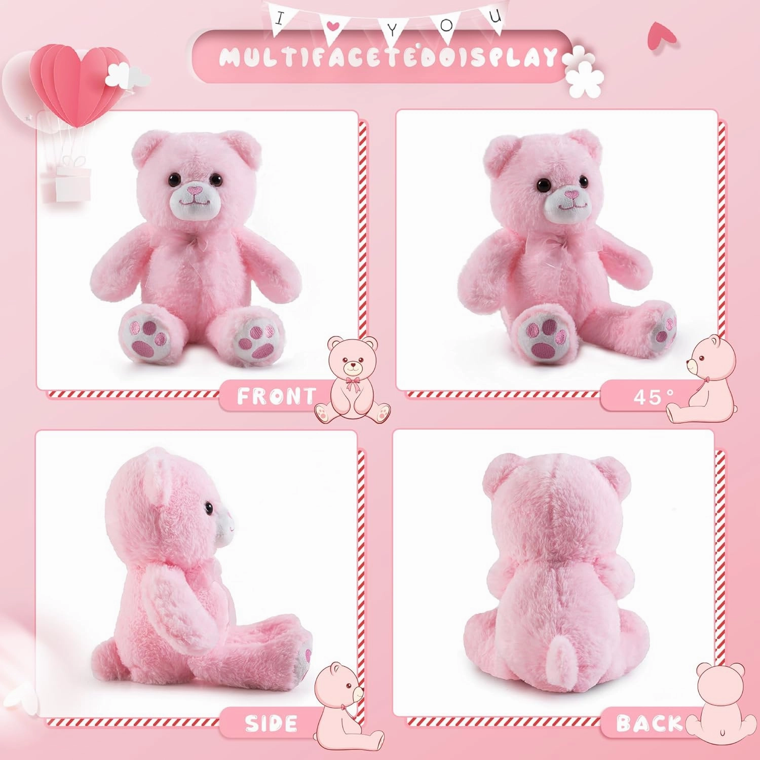Pink Teddy Bear Stuffed Animal with Heart Plush Toys for Girlfriend, Cute Stuffed Animals, Teddy Bears, 9 Inch Animal Plushies, Valentine's Day