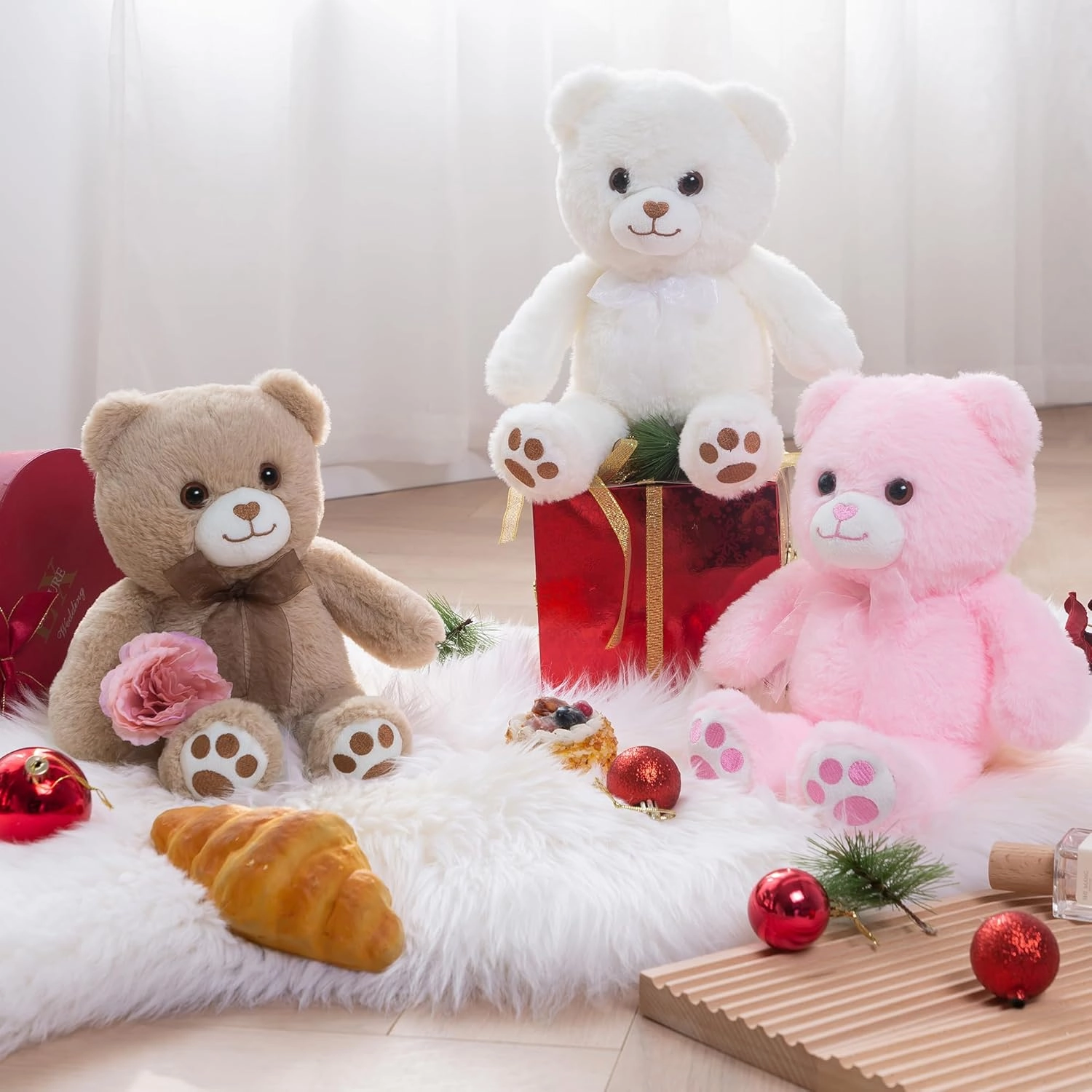 Pink Teddy Bear Stuffed Animal with Heart Plush Toys for Girlfriend, Cute Stuffed Animals, Teddy Bears, 9 Inch Animal Plushies, Valentine's Day