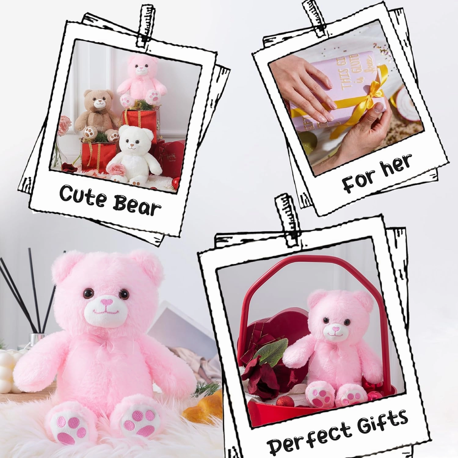 Pink Teddy Bear Stuffed Animal with Heart Plush Toys for Girlfriend, Cute Stuffed Animals, Teddy Bears, 9 Inch Animal Plushies, Valentine's Day