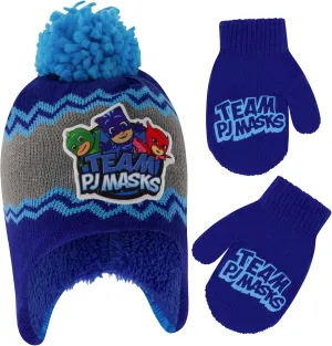 PJ Masks Boys' Winter Accessory Hat and Mittens Set, Toddler Beanie for Kids
