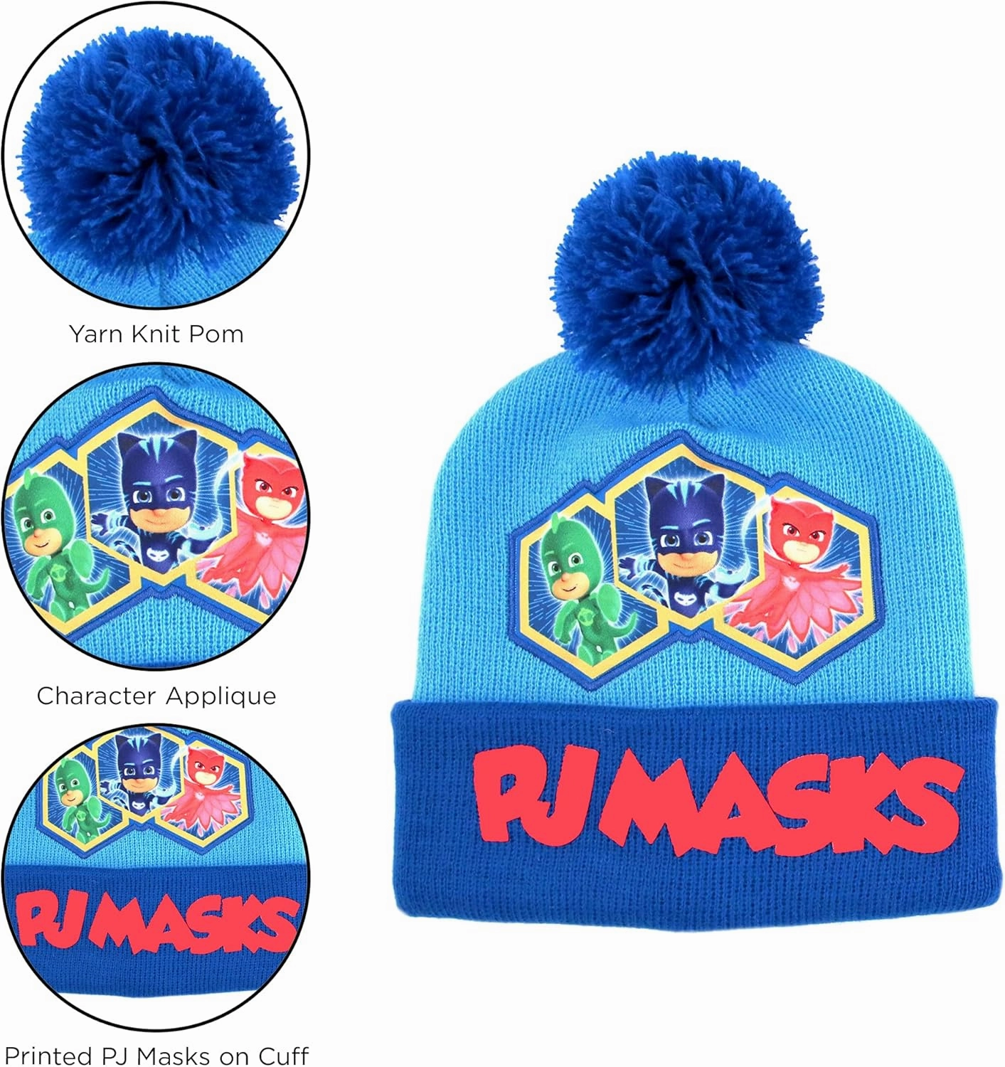 PJ Masks Boys' Winter Accessory Hat and Mittens Set, Toddler Beanie for Kids