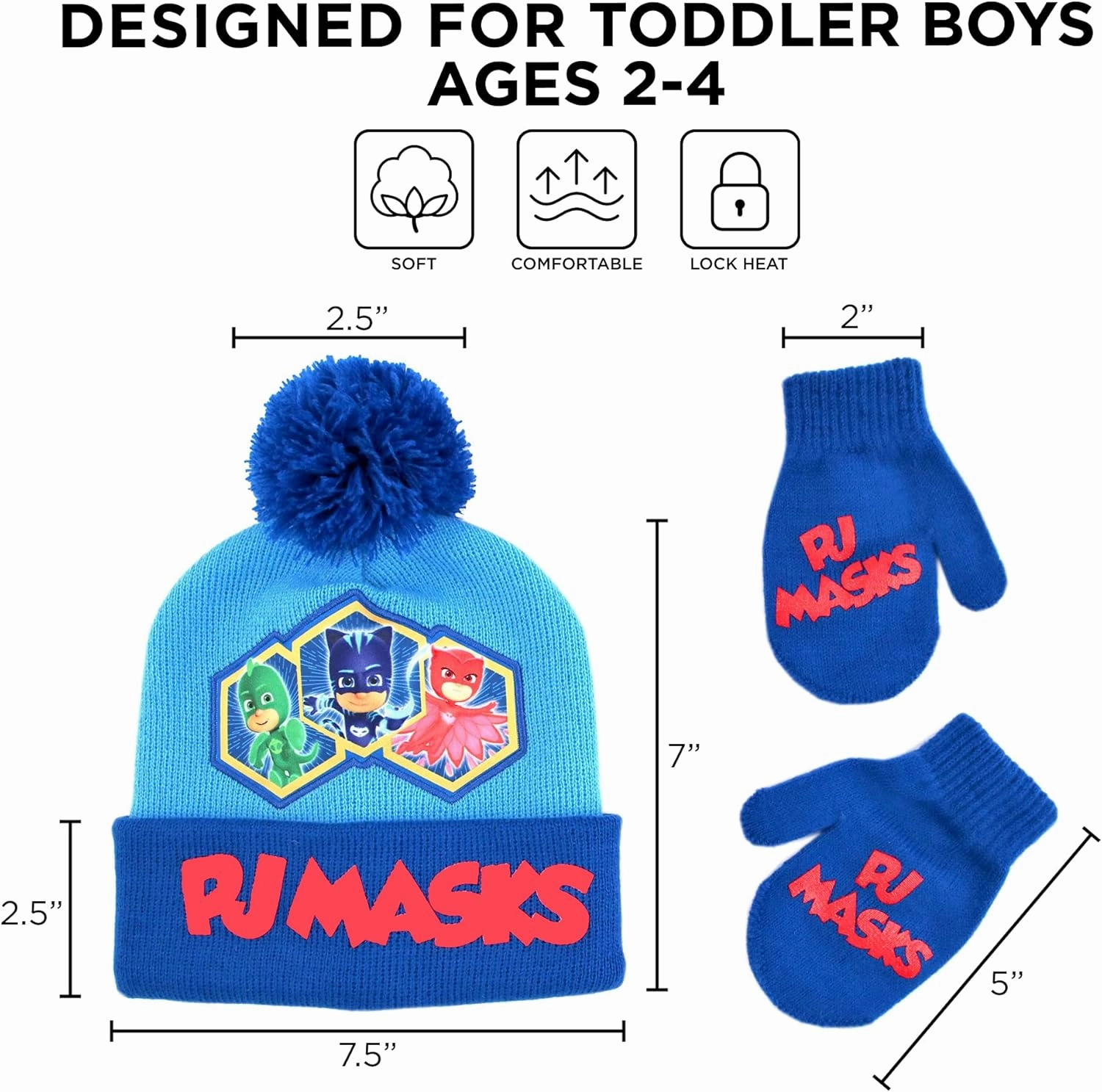 PJ Masks Boys' Winter Accessory Hat and Mittens Set, Toddler Beanie for Kids