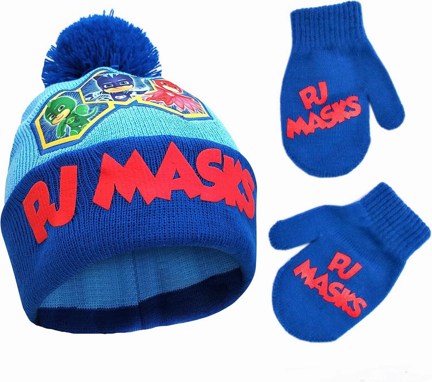 PJ Masks Boys' Winter Accessory Hat and Mittens Set, Toddler Beanie for Kids