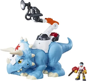 Playskool Doc Tops and Sam Scrubs, Triceratops Dinosaur Toy and Hero Action Figure, Ambulance Toy for Kids 3 Years and Up
