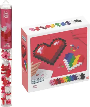 PLUS PLUS - Valentines Heart Acitivity Set for Kids, Interlocking Mini Building Block Set - 70 Piece Tube & 250 pc Puzzle by Number