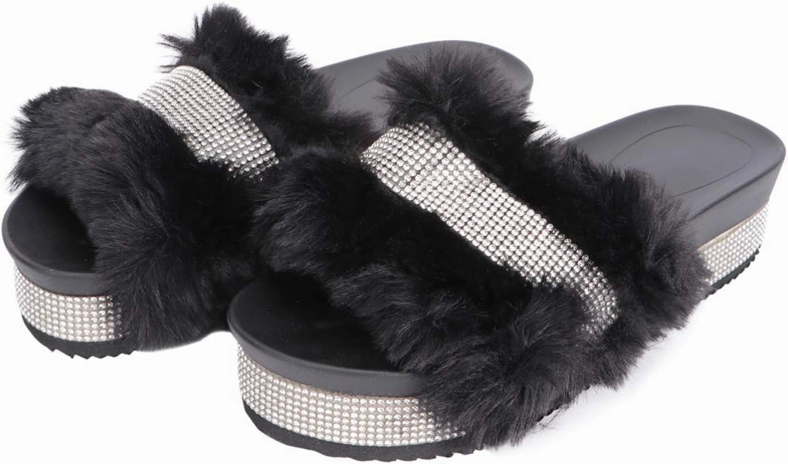 Plush Slippers Open Toe Stage Rhinestone Fuzzy Slippers Shoes Household Outdoor Indoor Slippers Shoes Girls Slippers Gift 1 Pair