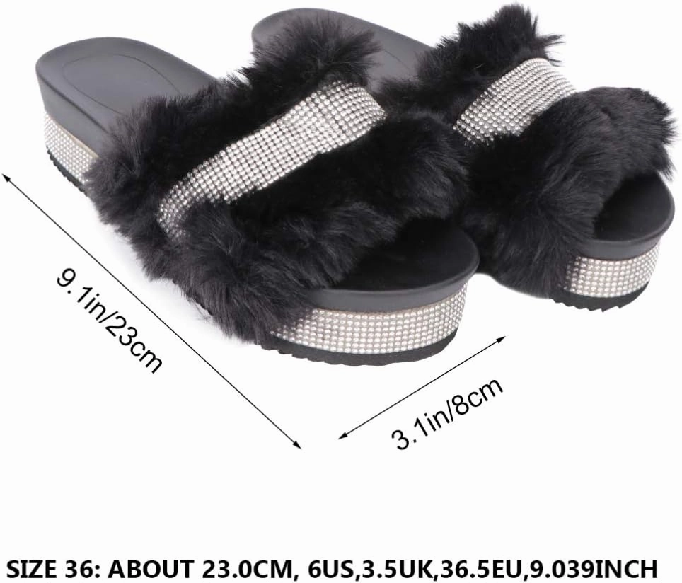 Plush Slippers Open Toe Stage Rhinestone Fuzzy Slippers Shoes Household Outdoor Indoor Slippers Shoes Girls Slippers Gift 1 Pair