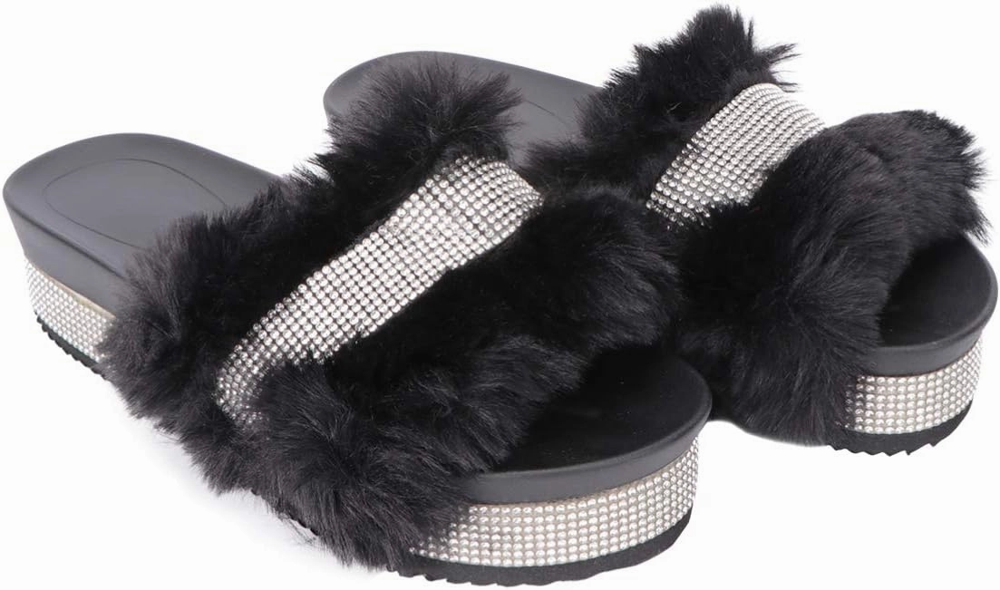 Plush Slippers Open Toe Stage Rhinestone Fuzzy Slippers Shoes Household Outdoor Indoor Slippers Shoes Girls Slippers Gift 1 Pair