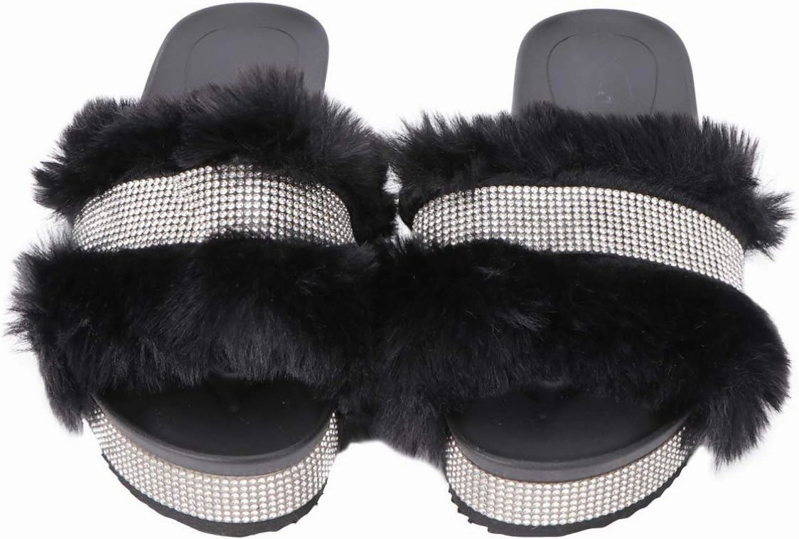 Plush Slippers Open Toe Stage Rhinestone Fuzzy Slippers Shoes Household Outdoor Indoor Slippers Shoes Girls Slippers Gift 1 Pair