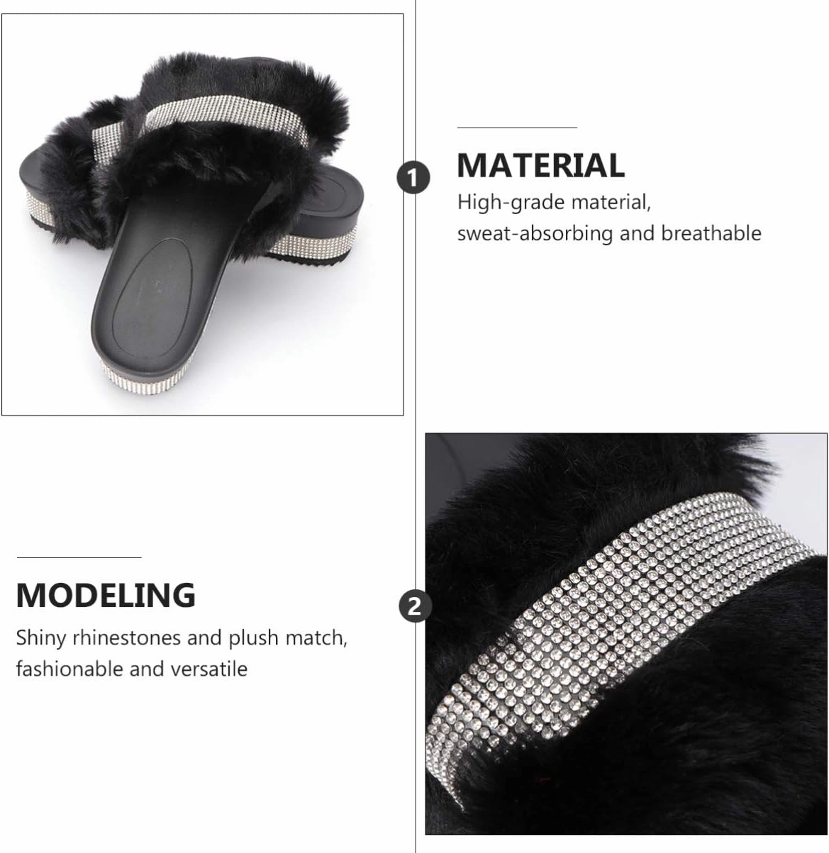 Plush Slippers Open Toe Stage Rhinestone Fuzzy Slippers Shoes Household Outdoor Indoor Slippers Shoes Girls Slippers Gift 1 Pair