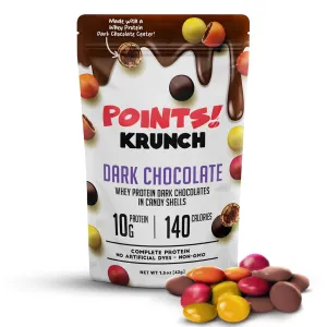 POINTS! KRUNCH Dark Chocolate High Protein Snack With Whey Protein, Candy Shell High Protein Snacks For Adults & Kids, Healthy Protein Candy, No Artificial Additives