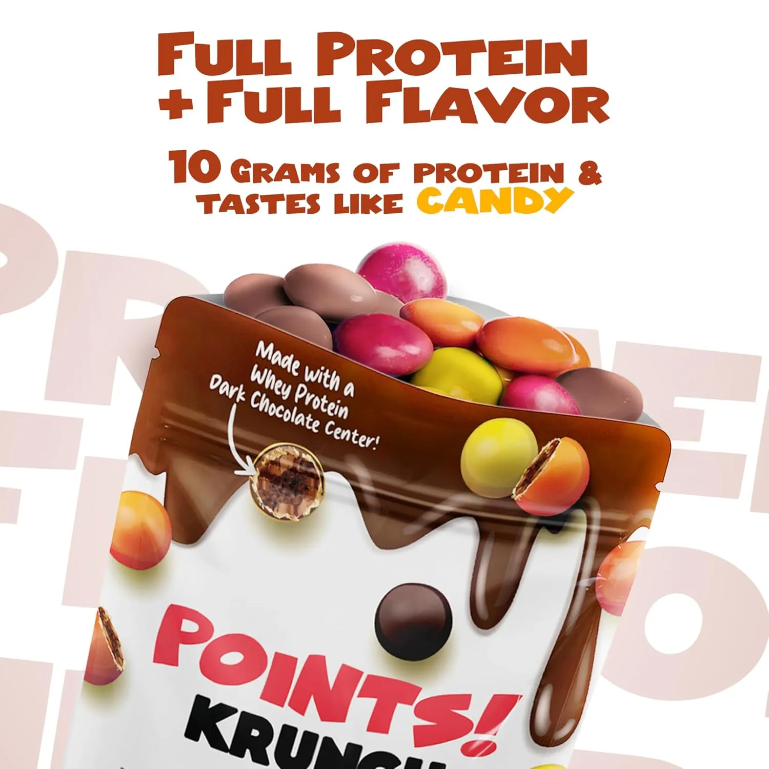 POINTS! KRUNCH Dark Chocolate High Protein Snack With Whey Protein, Candy Shell High Protein Snacks For Adults & Kids, Healthy Protein Candy, No Artificial Additives