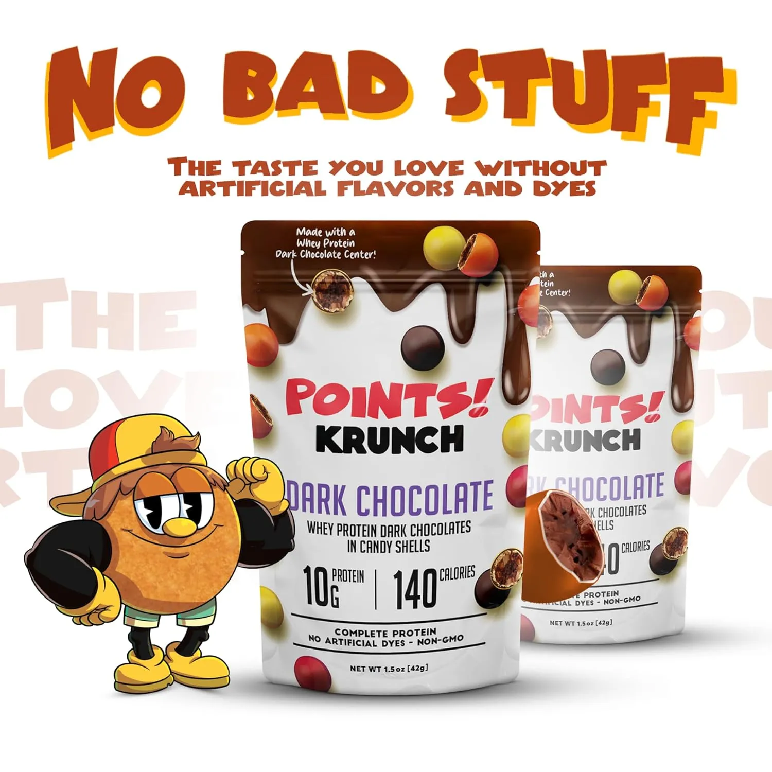 POINTS! KRUNCH Dark Chocolate High Protein Snack With Whey Protein, Candy Shell High Protein Snacks For Adults & Kids, Healthy Protein Candy, No Artificial Additives