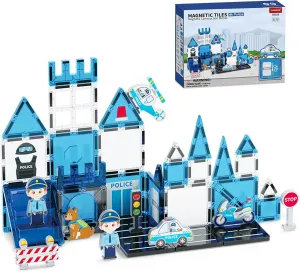 Police Theme Magnetic Tiles (42PCS),STEM Toys with Police Car & Helicopter, Preschool Learning Building Set for Ages 3-8, for Boys Girls(Dog, Traffic Light)