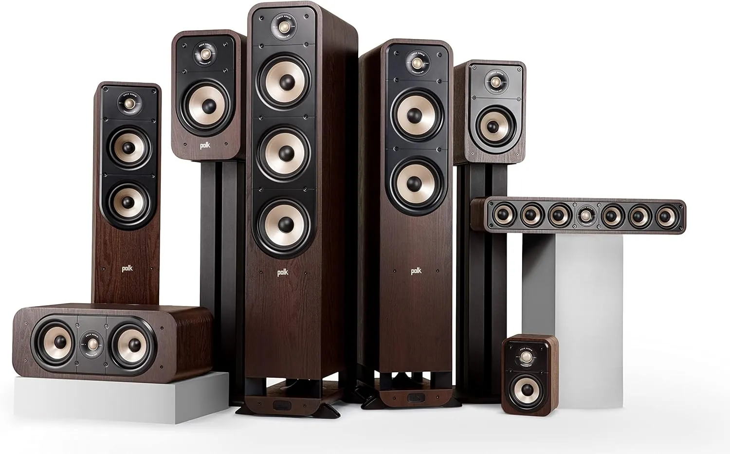 Polk Signature Elite ES10 Surround Loudspeaker - Hi-Res Audio Certified, Dolby Atmos & DTS:X Compatible, 1" Tweeter & 4" Woofer, Power Port Technology for Effortless Bass (Pair, Contemporary Walnut)
