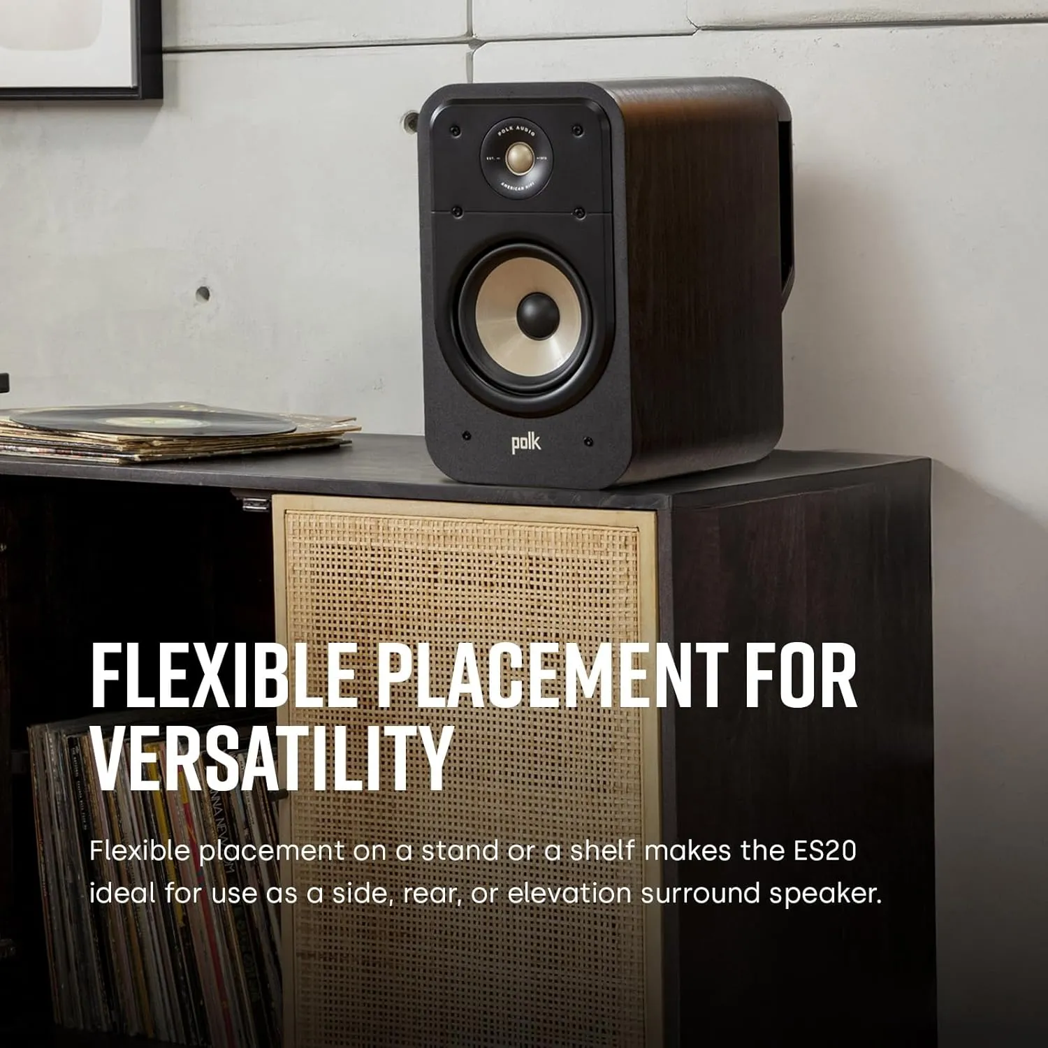 Polk Signature Elite ES20 Bookshelf Speaker - Hi-Res Audio Certified, Dolby Atmos & DTS:X Compatible, 1" Tweeter & 6.5" Woofer, Power Port Technology for Effortless Bass (Pair, Elegant White-Washed)
