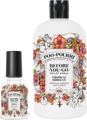 Poo-Pourri Before-You-Go Toilet Spray, Tropical Hibiscus Bundle, 2 Fl Oz   Refill Bottle 16 Fl Oz - Hibiscus, Apricot and Citrus