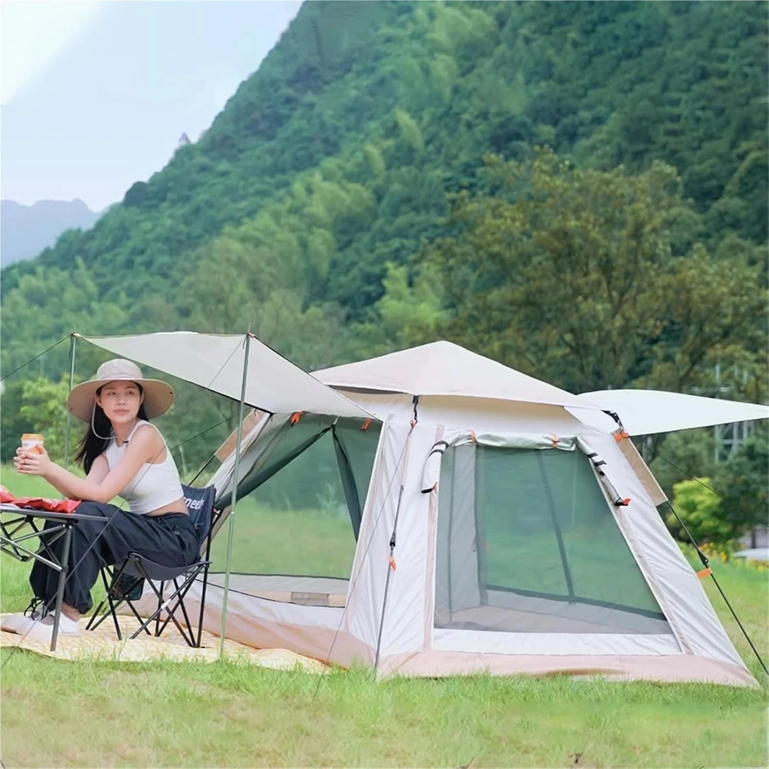 Pop Up Tents Instant Pop Up Tent Automatic Camping Tent 3 4 People Pop Up Camping Tent with Mesh Window Waterproof for Family Vacation Trip Adult Pop Up Tent