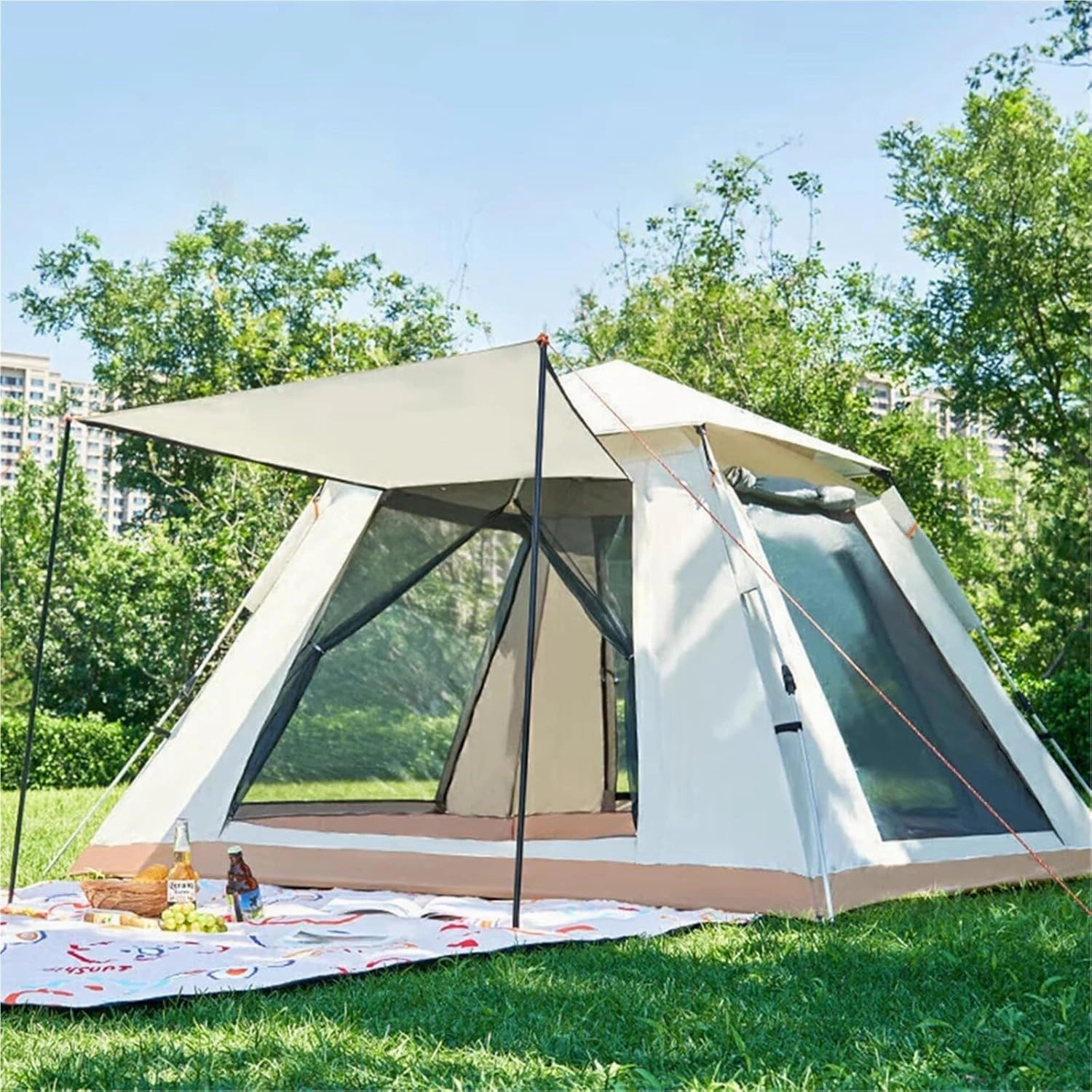 Pop Up Tents Instant Pop Up Tent Automatic Camping Tent 3 4 People Pop Up Camping Tent with Mesh Window Waterproof for Family Vacation Trip Adult Pop Up Tent