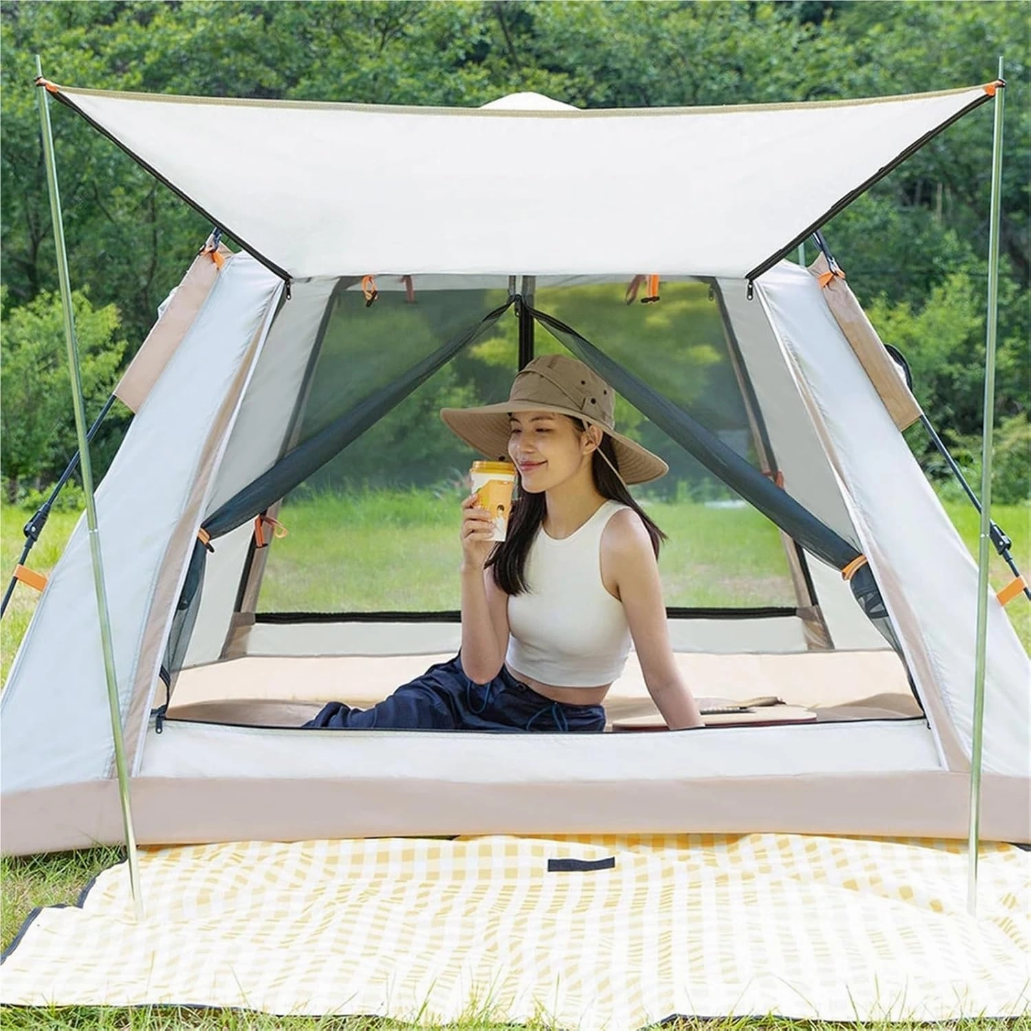 Pop Up Tents Instant Pop Up Tent Automatic Camping Tent 3 4 People Pop Up Camping Tent with Mesh Window Waterproof for Family Vacation Trip Adult Pop Up Tent