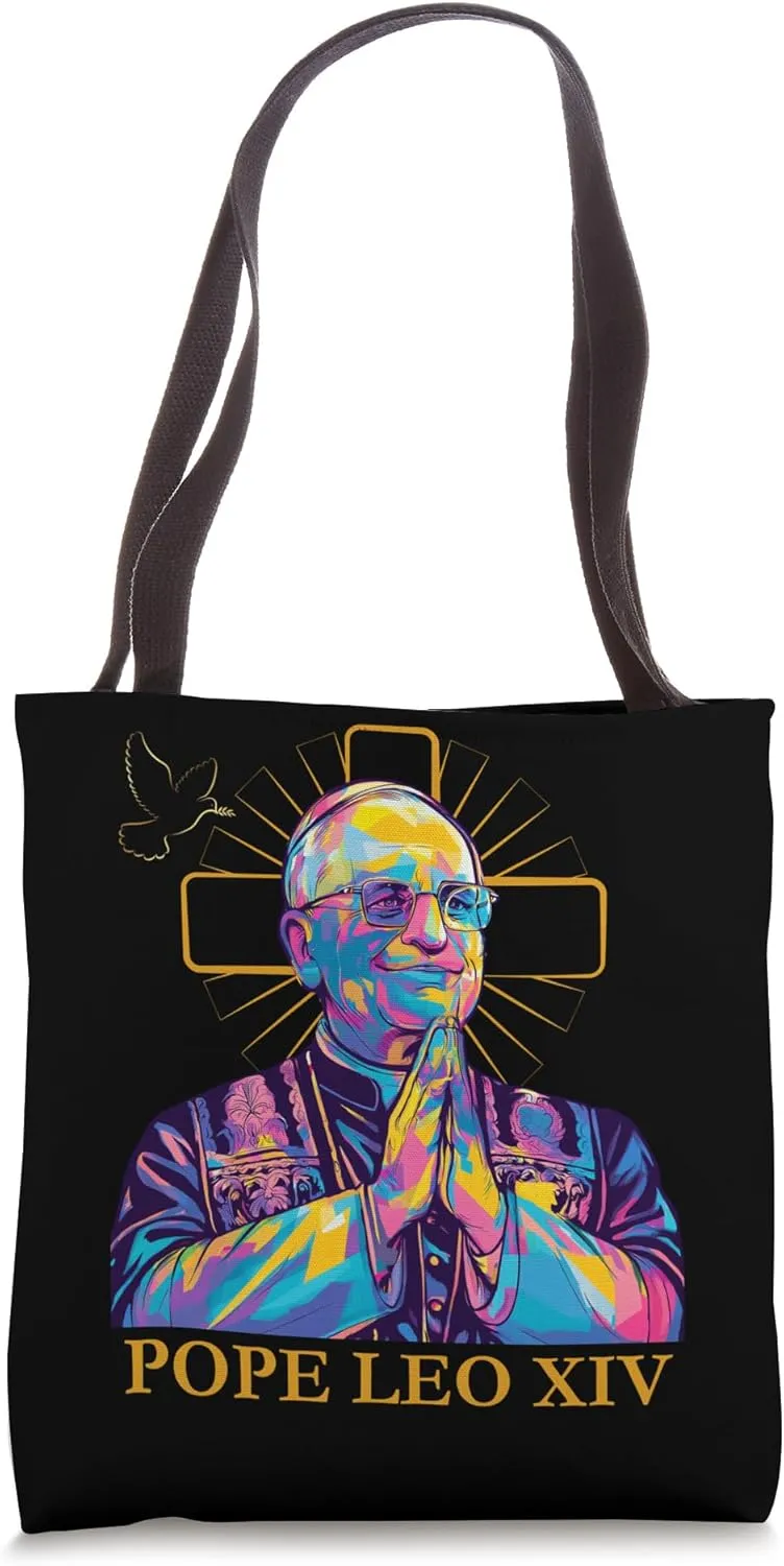 Pope Leo XIV Color Design Catholic Icon Modern Religious Tote Bag