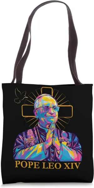 Pope Leo XIV Color Design Catholic Icon Modern Religious Tote Bag