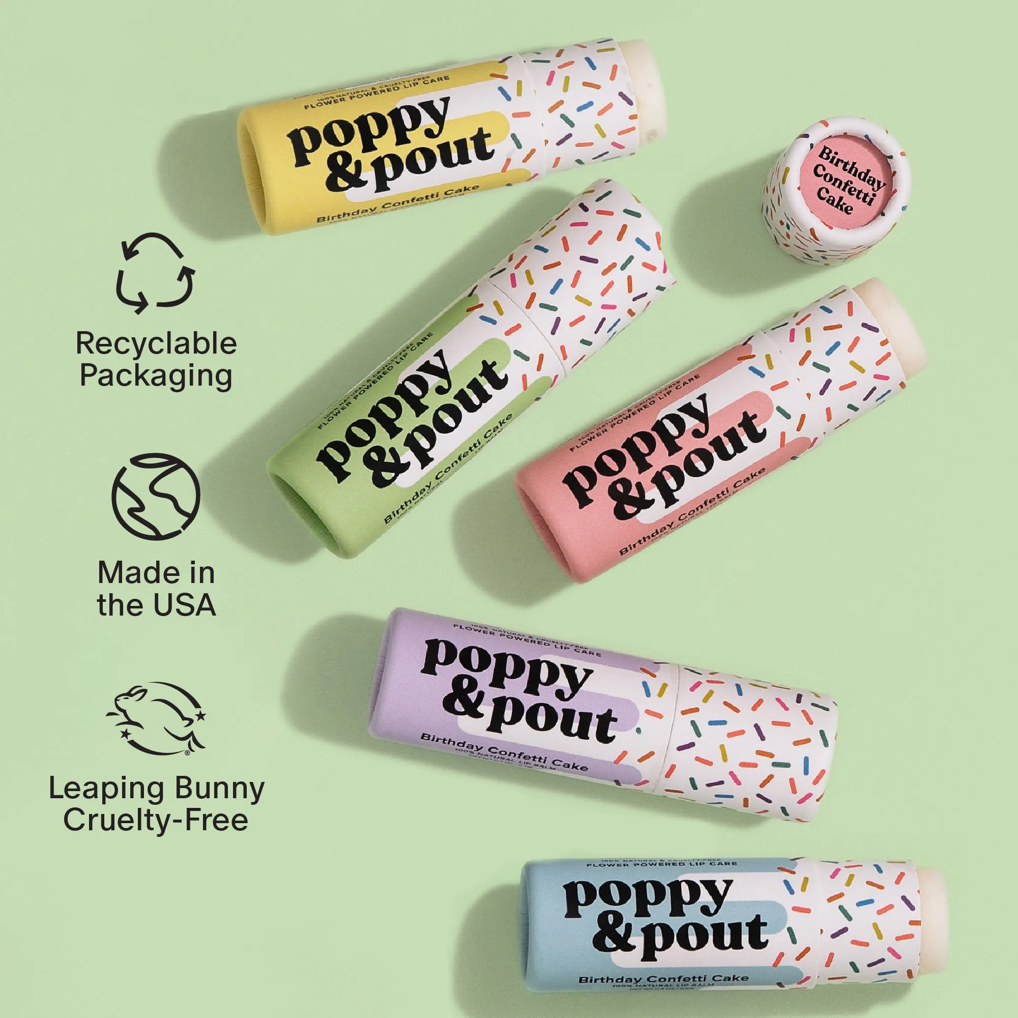Poppy and Pout Lip Balm, Birthday Confetti Cake, Yellow