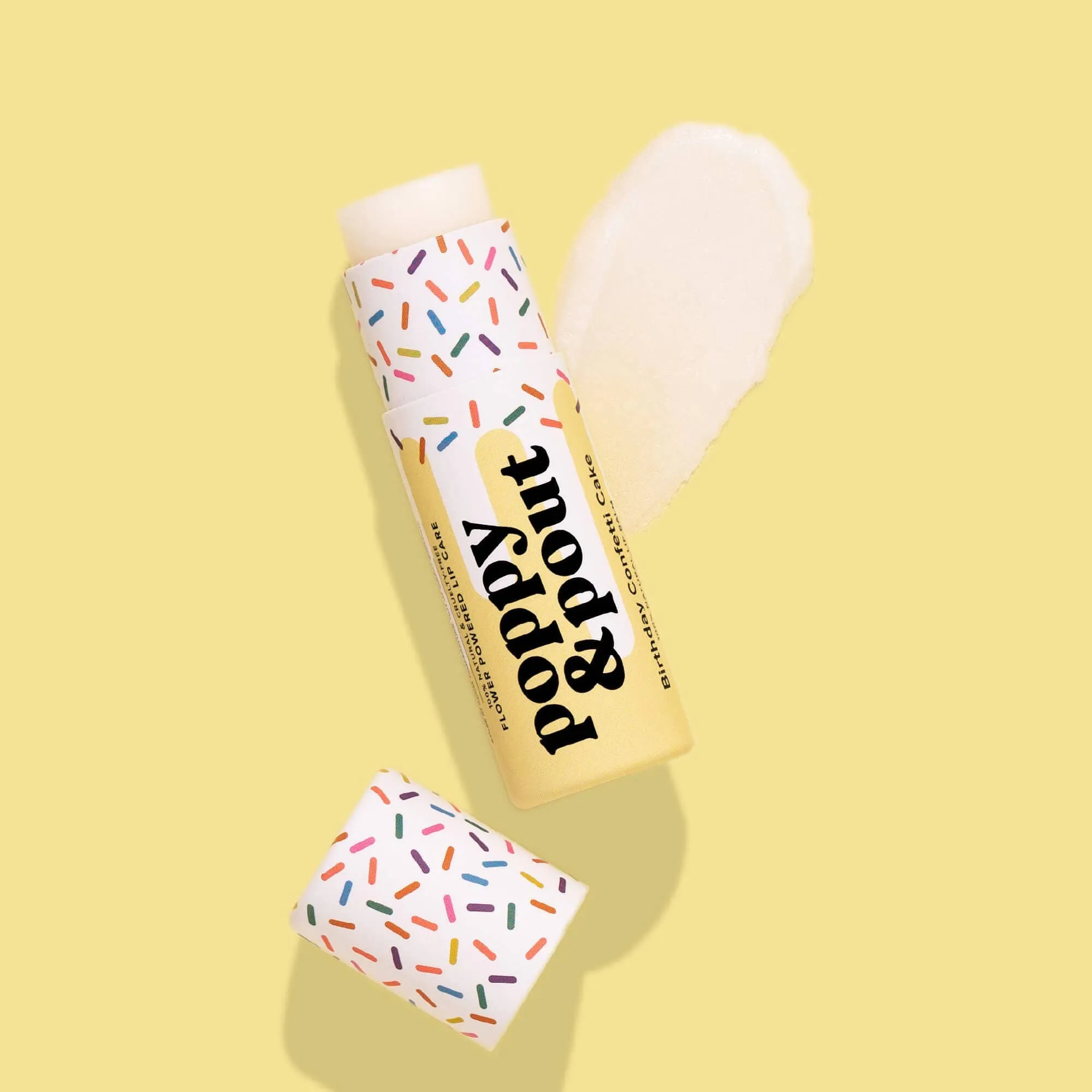 Poppy and Pout Lip Balm, Birthday Confetti Cake, Yellow