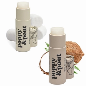 Poppy & Pout Jumbo Lip Balm 2 Pack, All Natural Lip Balms & Moisturizers, Hydrates with Beeswax, Vitamin E, Organic Coconut, Island Coconut & Mashmellow Creme