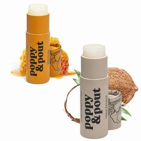 Poppy & Pout Jumbo Lip Balm 2 Pack, All Natural Lip Balms & Moisturizers, Hydrates with Beeswax, Vitamin E, Organic Coconut, Island Coconut & Wild Honey