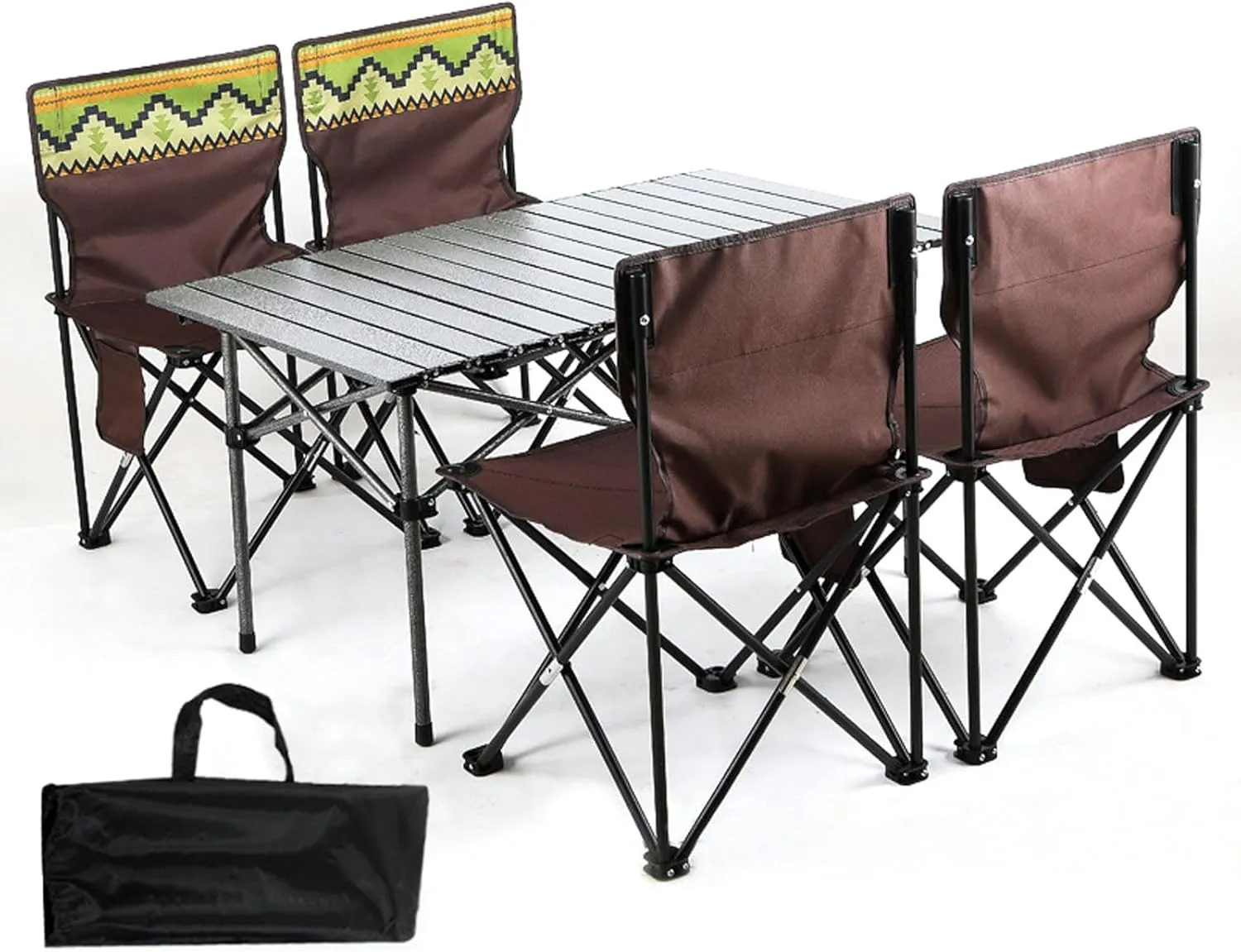 Portable Aluminum Picnic Table and Chairs with Carrying Storage Bag, Folding Camping Chairs, Compact Patio for Indoor Outdoor, Brown