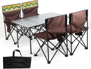 Portable Aluminum Picnic Table and Chairs with Carrying Storage Bag, Folding Camping Chairs, Compact Patio for Indoor Outdoor, Brown