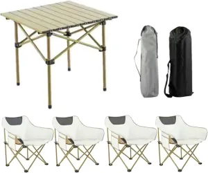 Portable Aluminum Roll up Camping Table Set with Lightweight Air Table Top Ideal for BBQ Garden Hiking and Fishing.