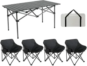 Portable Folding Camping Table & Chairs Set Lightweight Carbon Steel Roll up Top Picnic Table for BBQ Garden Hiking Fishing Portable Outdoor Furniture Set for Travel and Adventure