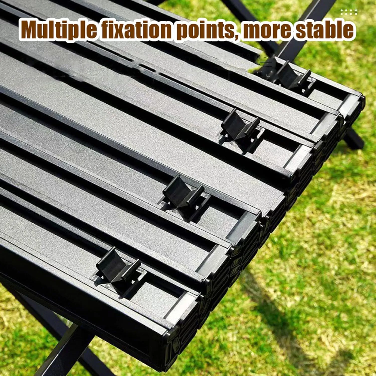 Portable Picnic Table Chairs Set, Folding Roll up Carbon Steel Camp Side Table Collapsible Camping Chairs Lightweight Foldable Compact Table for Patio Beach, 7PCS-Walnut, 53cm-black-5pcs