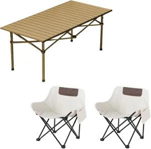 Portable Picnic Table with Seats for More People, Folding Roll up Carbon Steel Camping Compact Table Collapsible Lightweight Lawn Chair for Garden Patio