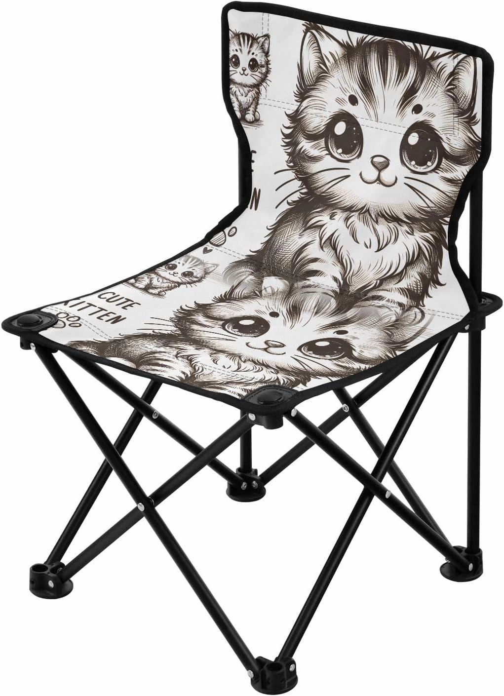 Portable Camping Folding Chairs Foldable Chair Small Cartoon Cute Kitten Lightweight Backpacking Outdoor Outside Fishing