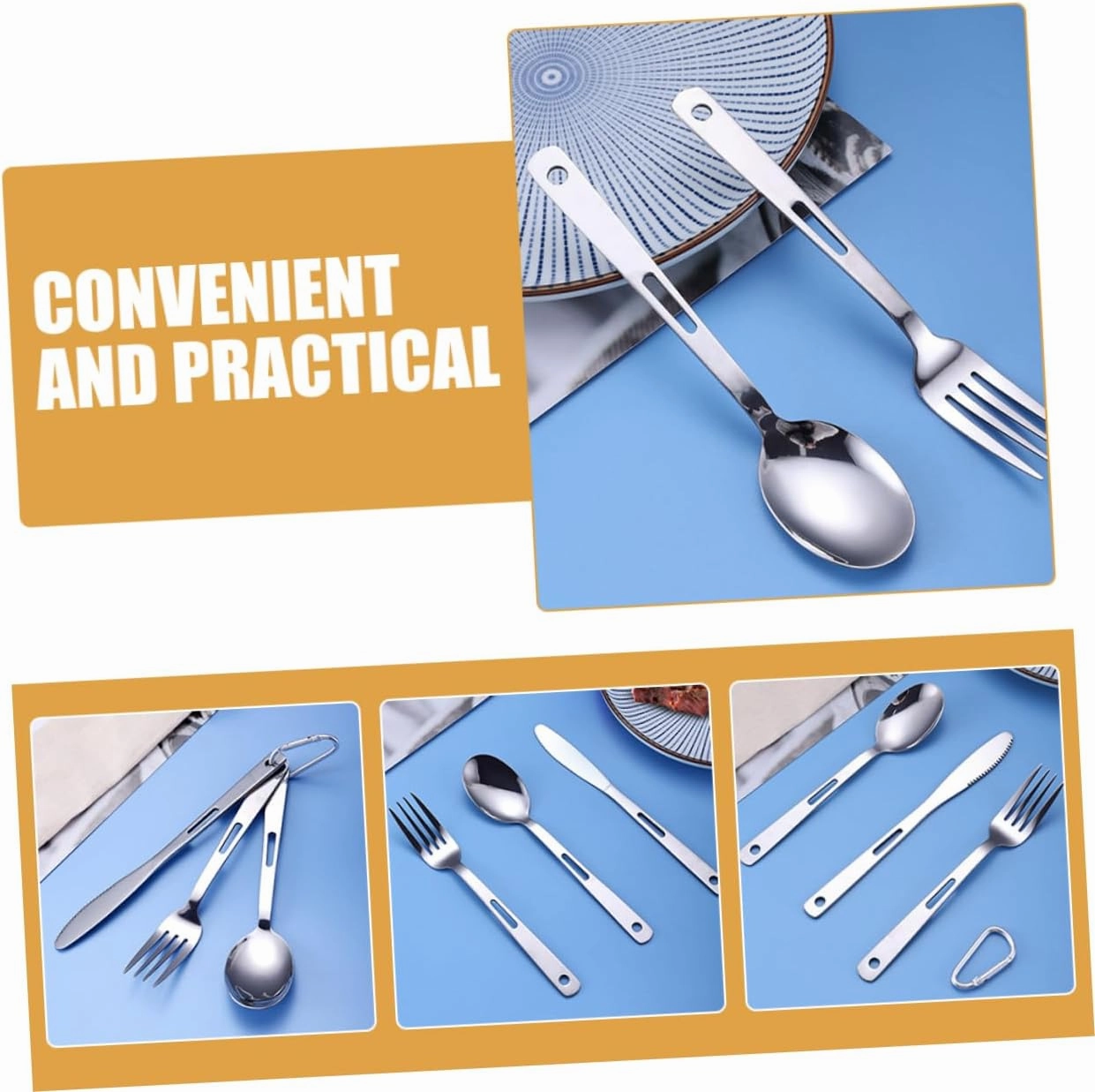 Portable Camping Utensils 5pcs Cutlery Set Stainless Steel Camping Dinnerware Travel Cutlery Compact Lightweight Perfect for Outdoor Activities