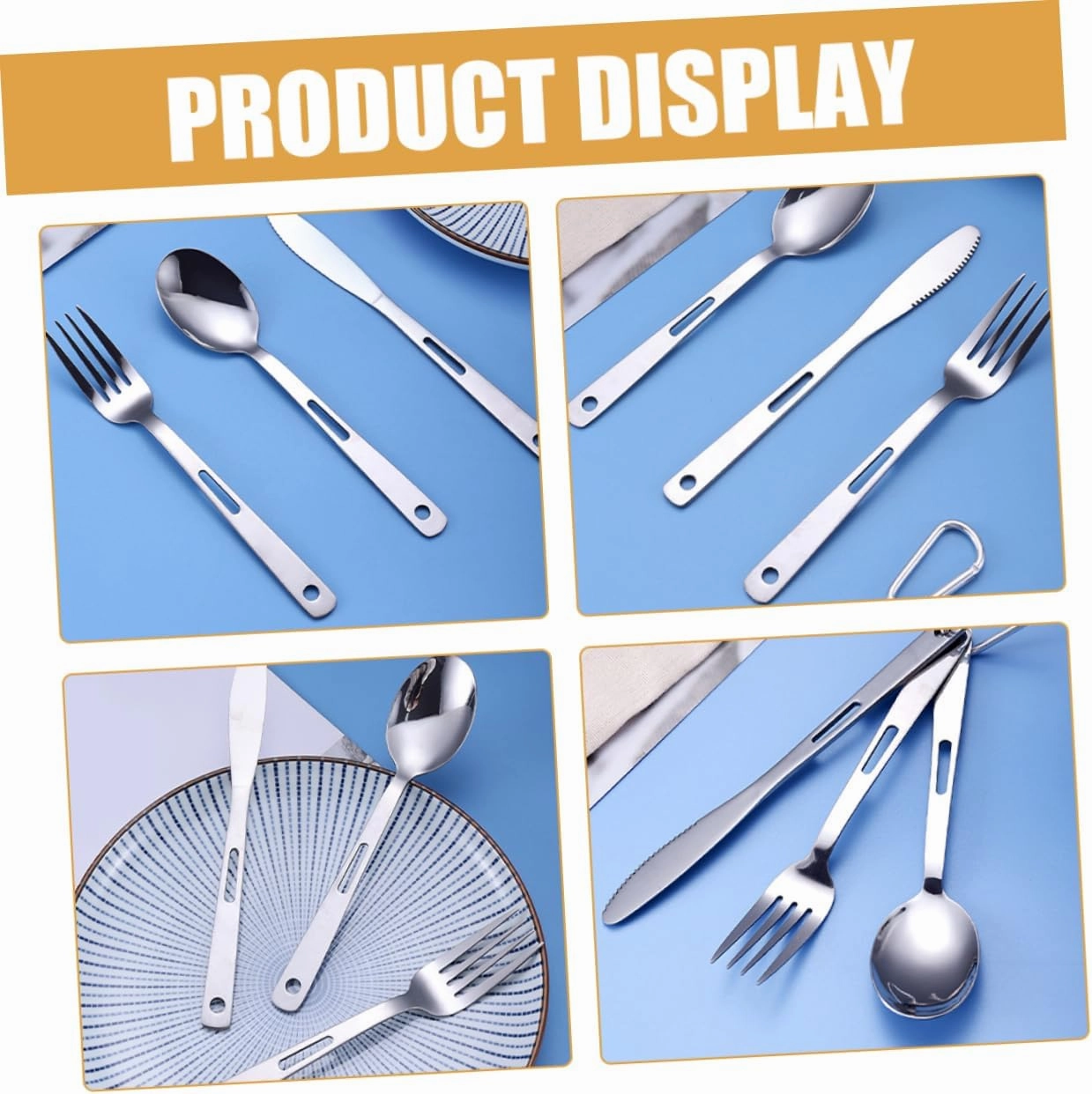 Portable Camping Utensils 5pcs Cutlery Set Stainless Steel Camping Dinnerware Travel Cutlery Compact Lightweight Perfect for Outdoor Activities